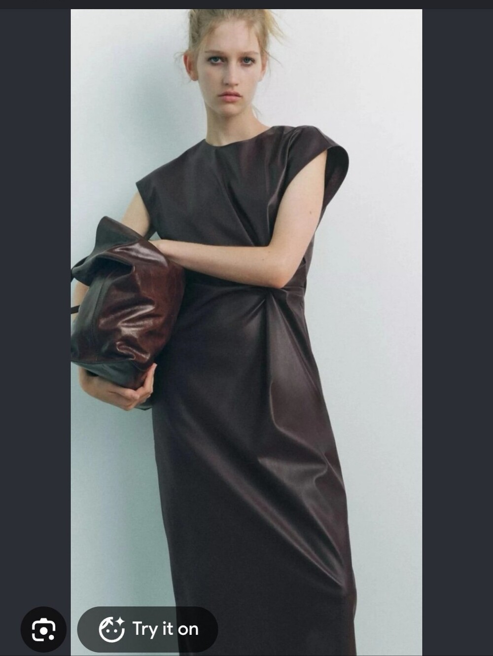 ZARA Brown/Eggplant Faux Leather Midi Dress